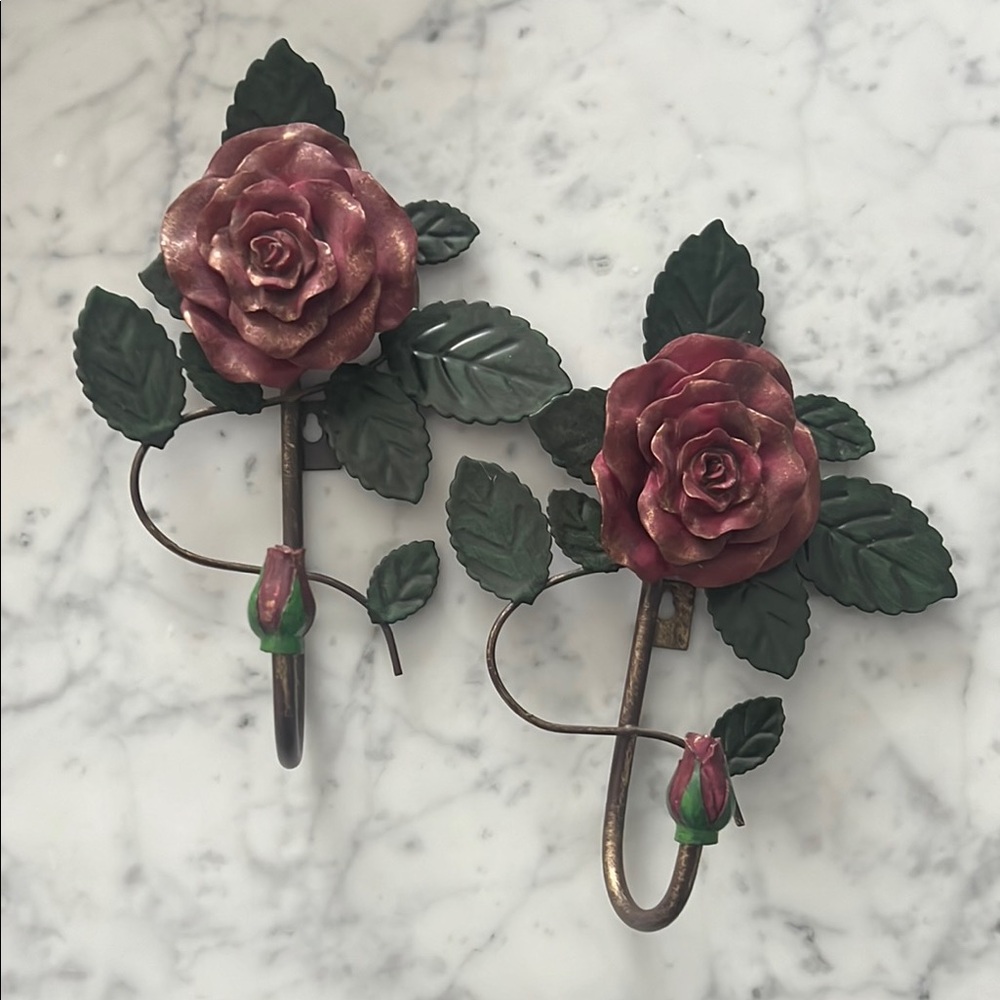 Rose Wall Hooks with Green Leaves